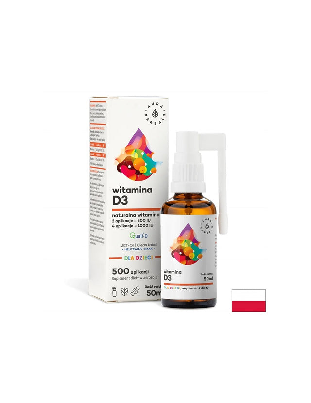 Грижа за костите и силен имунитет - Витамин D3 за деца и възрастни, Спрей за уста, 50 ml Aura Herbals - Feel You