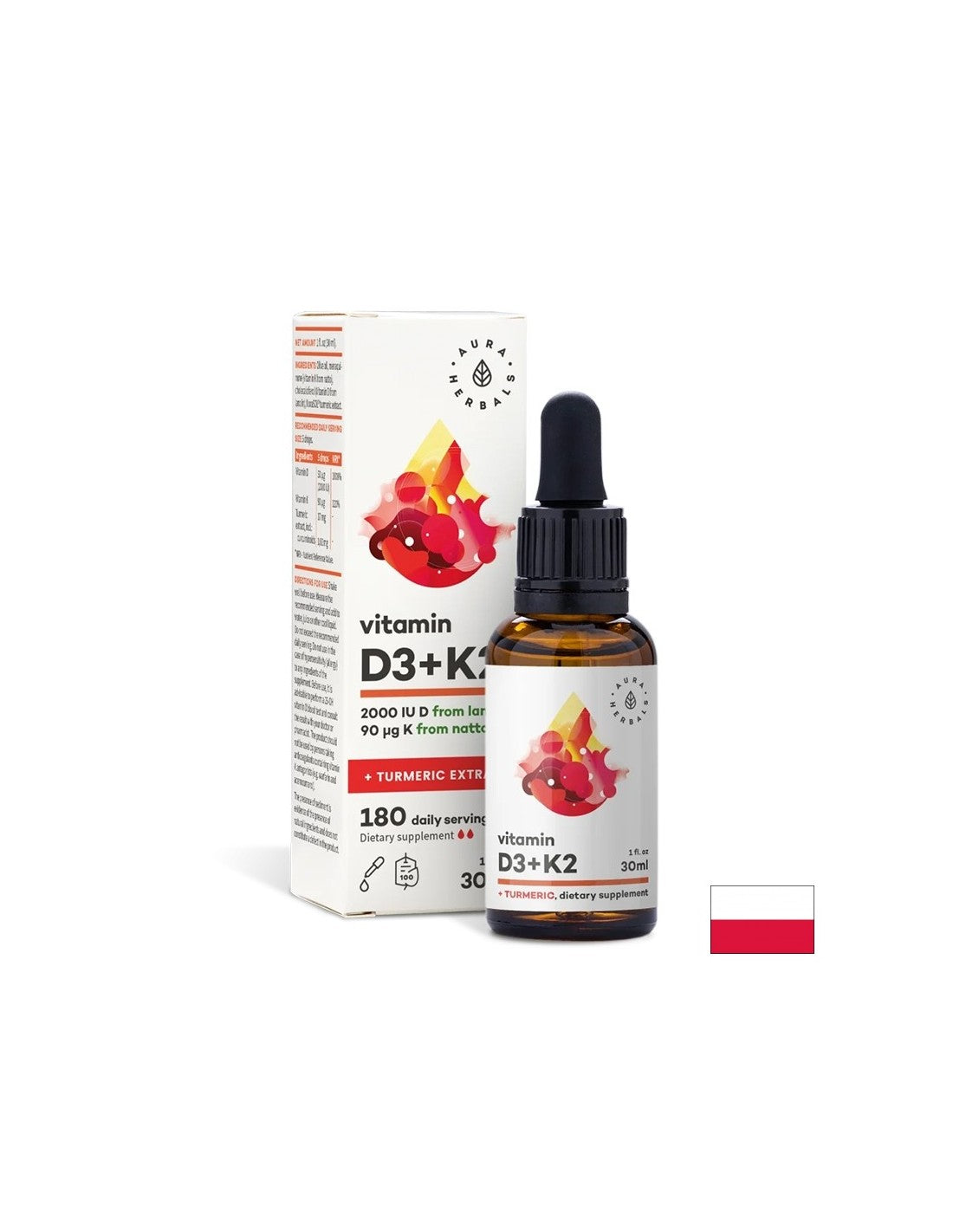 Кости и стави - Витамин D3 800 IU + K2 36 µg + Куркума, 30 ml капки - Feel You