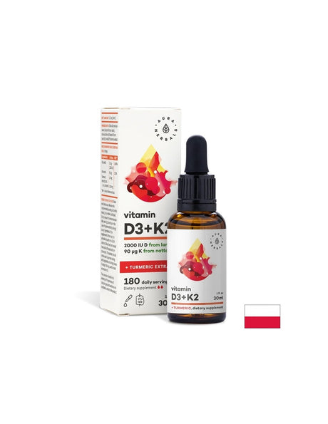 Кости и стави - Витамин D3 800 IU + K2 36 µg + Куркума, 30 ml капки - Feel You