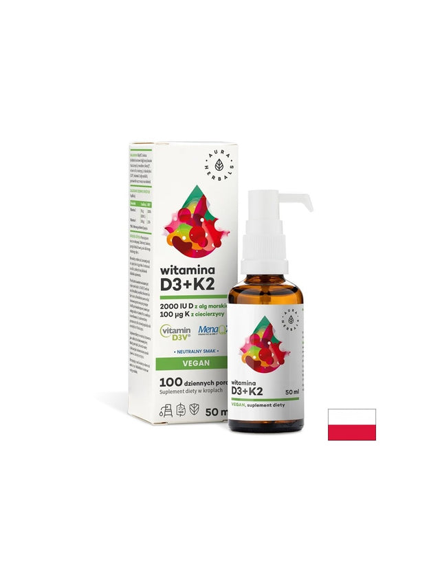 Кости и стави - Витамин D3 + K2 (веган формула), 50 ml капки - Feel You