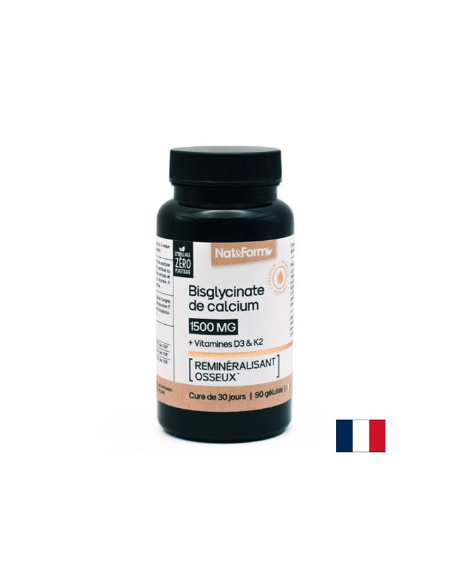 Кости и зъби - Калций (бисглицинат) + Витамини D3, K2 х 90 капсули - Feel You