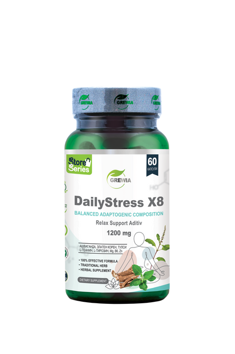 DailyStress X8 Ashwagandha, Rhodiola Rosea, Tulsi, L-Theanine – 1200 mg, 60 Caps. - Feel You