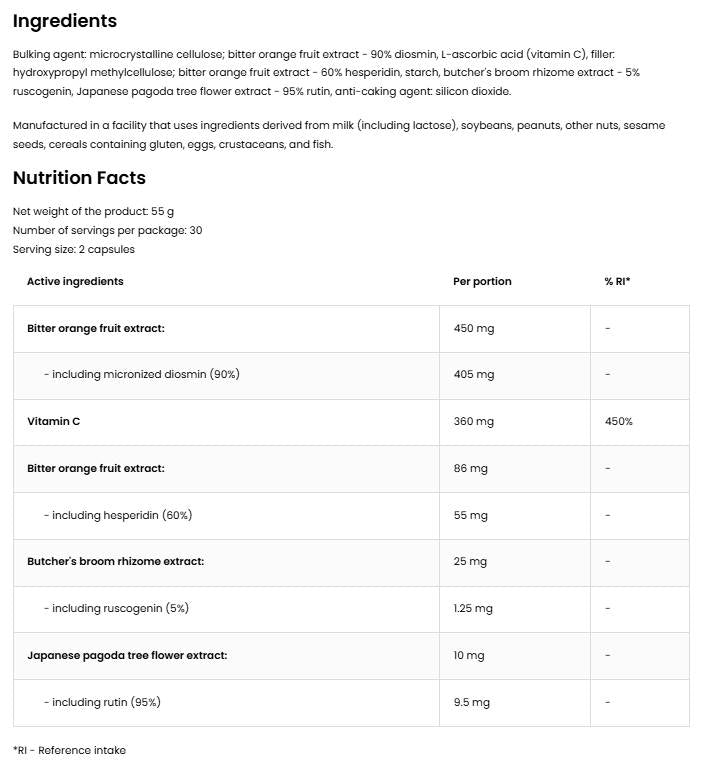 Diosmin + Hesperidin + Rutin + Ruscogenin + Vitamin C - 60 капсули - Feel You