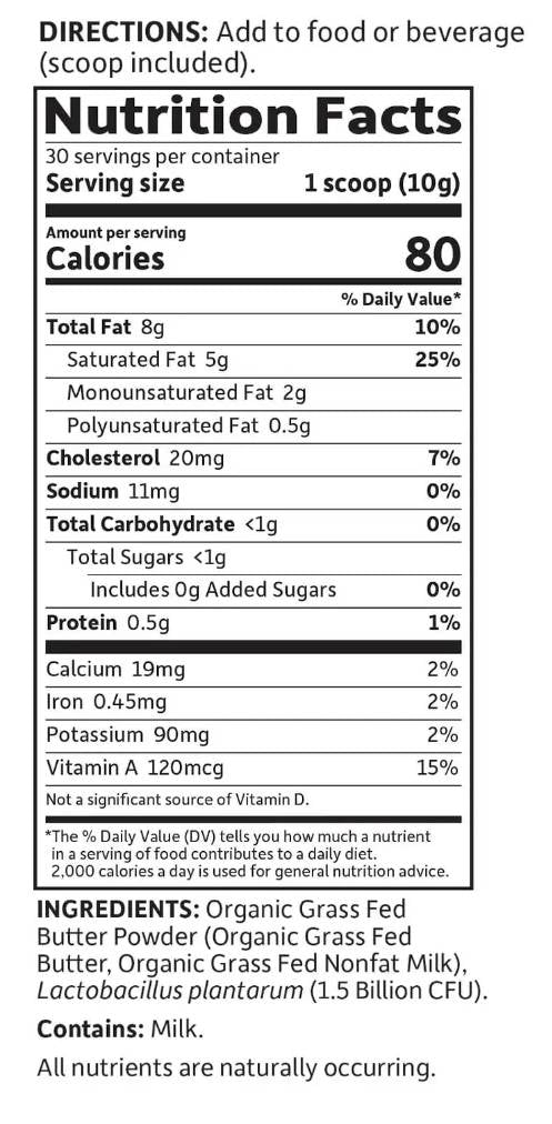 Dr. Formulated Organic Grass Fed Butter Powder - 300 грама - Feel You