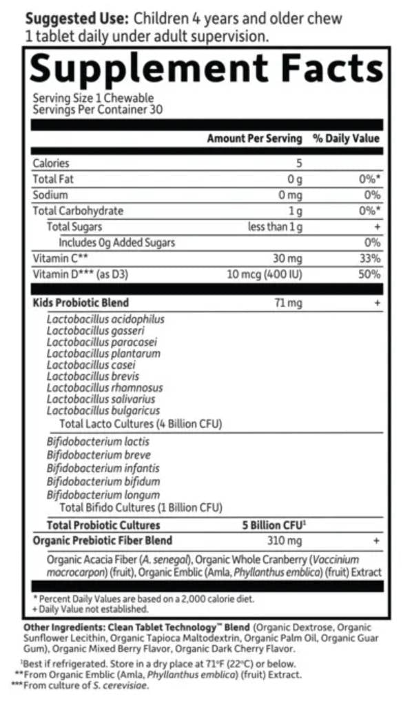 Dr. Formulated Probiotics Organic Kids+ - 30 Дъвчащи таблетки - Feel You
