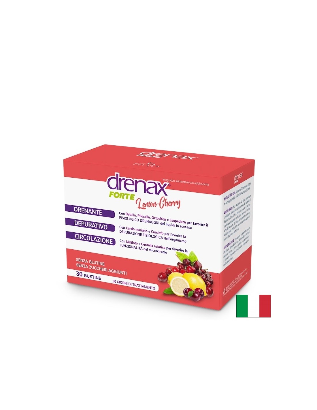 Диуретична детокс формула - Дренакс - Drenax® с бяла бреза, касис и миши уши, 30 сашета, с вкус на лимон и череша - Feel You