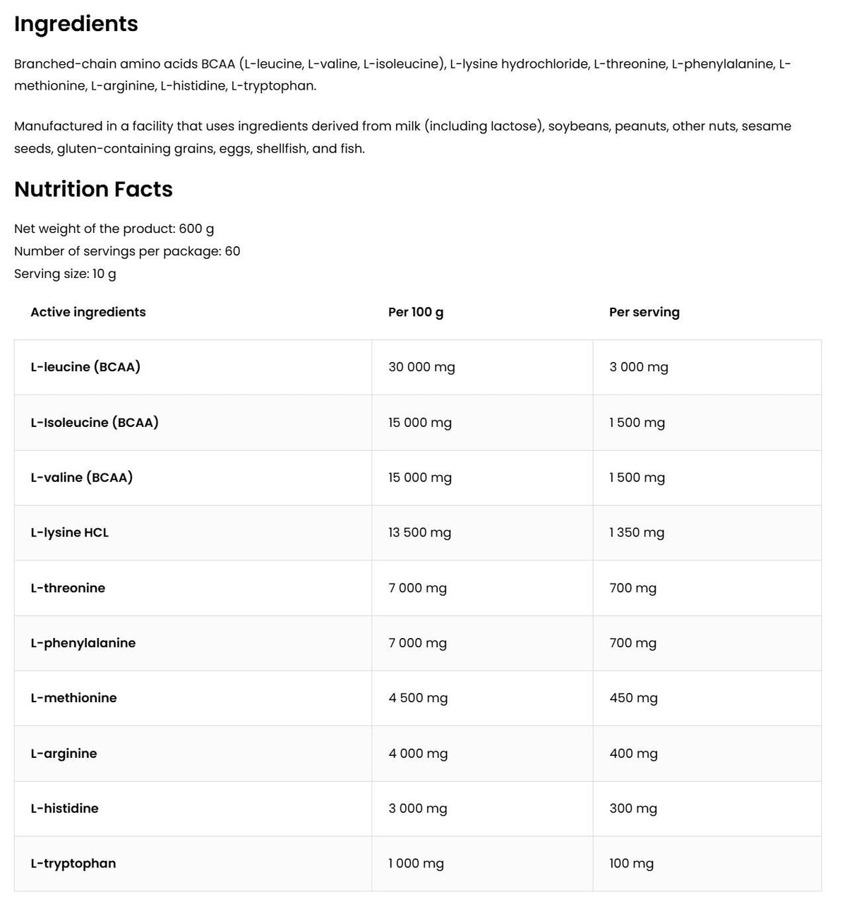 EAA / Essential Amino Acids - 600 грама - Feel You