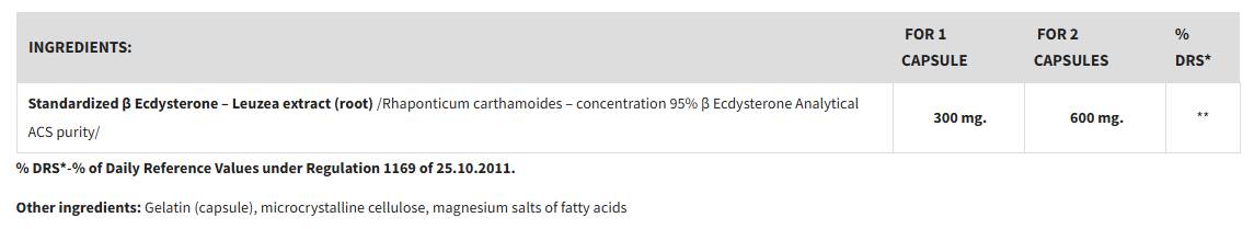 Ecdysterone 95% Rhaponticum Carthamoides 600 mg - 60 капсули - Feel You