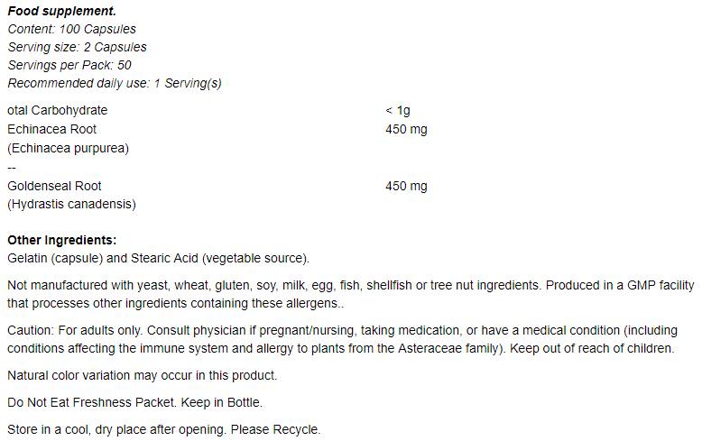 Echinacea & Goldenseal Root - 100 капсули - Feel You