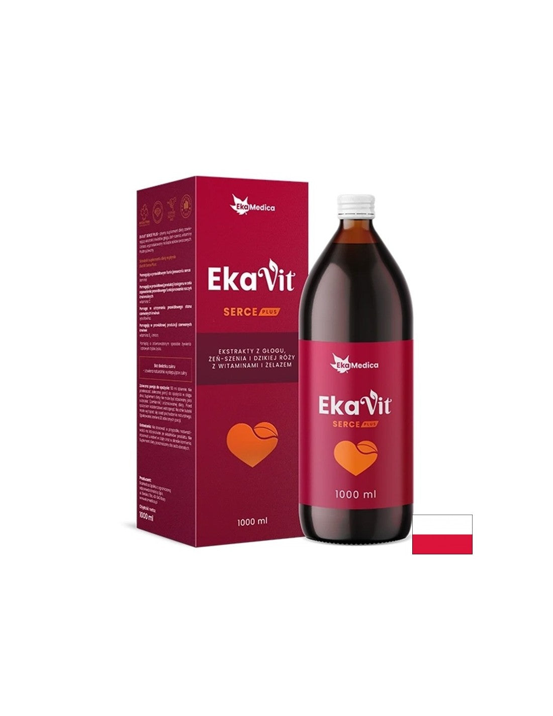 Течен витамин с билкови екстракти за здраво сърце - EkaVit, 1 литър, 20 дози - Feel You