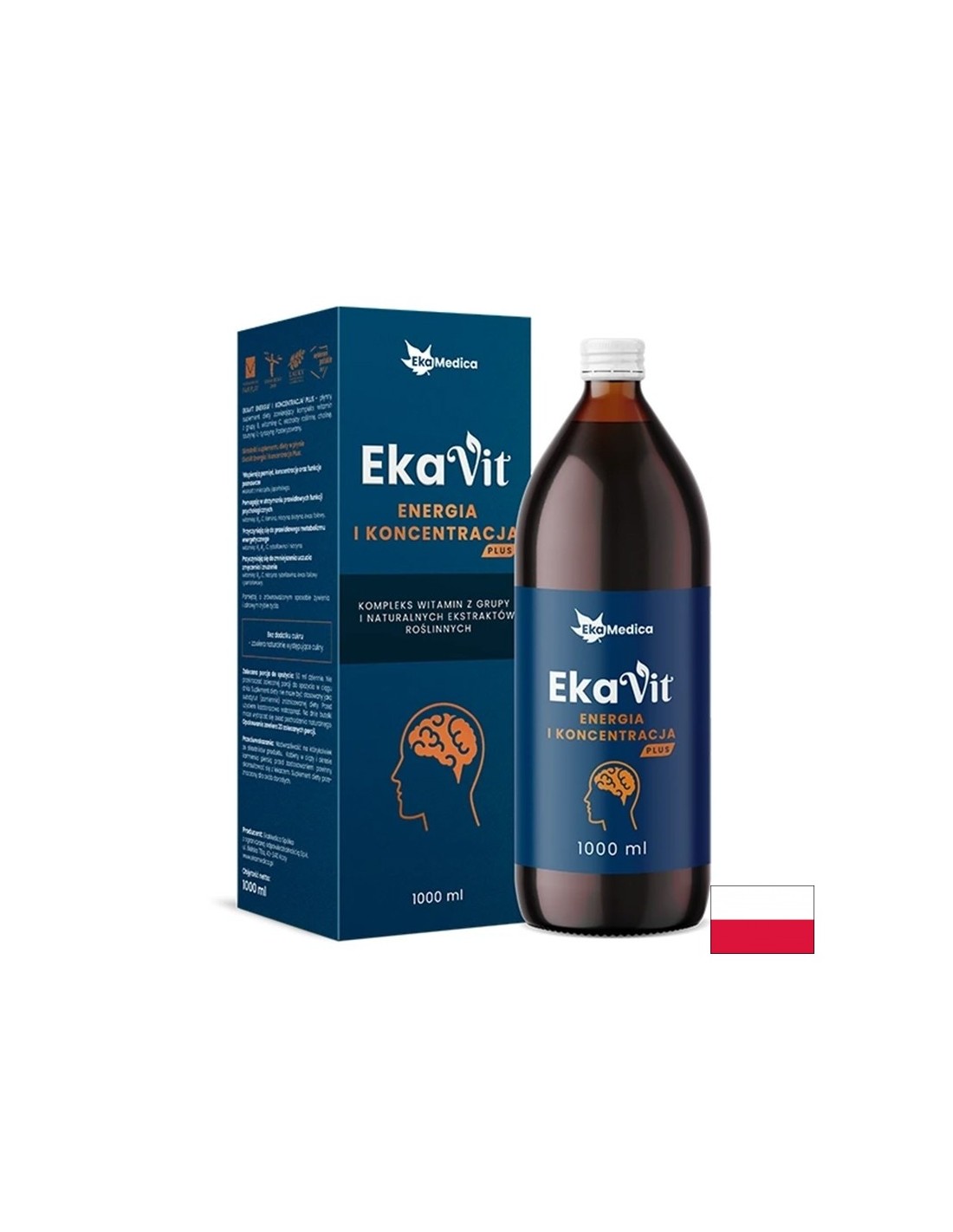 Течен витамин с билкови екстракти за енергия и фокус - EkaVit, 1 литър, 20 дози - Feel You