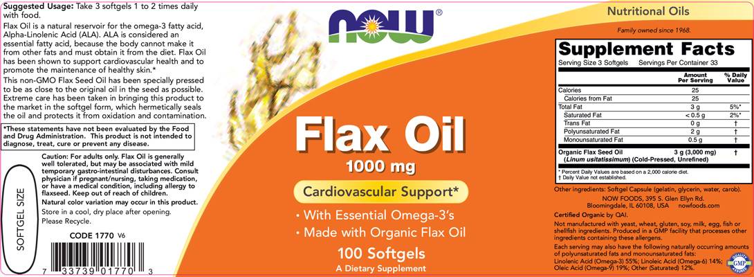 Flax Oil Organic 1000 mg - 100 Гел капсули - Feel You