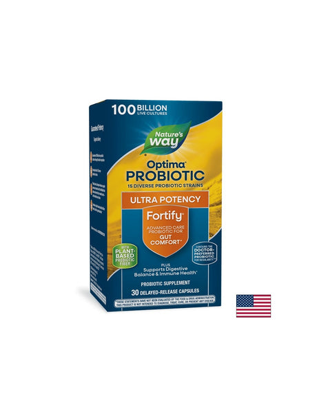 Fortify™ Optima Advanced Care Probiotic - Фортифай Оптима пробиотик + пребиотици, 100 милиарда активни пробиотици, 30 капсули Nature’s Way - Feel You