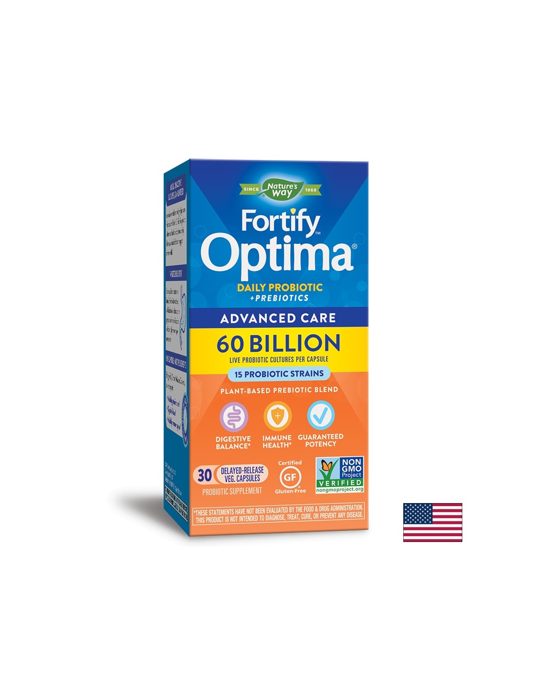 Fortify™ Optima® Advanced Care Probiotic - Фортифай - Оптима пробиотик + пребиотици, 60 милиарда активни пробиотици, 30 капсули Nature’s Way - Feel You