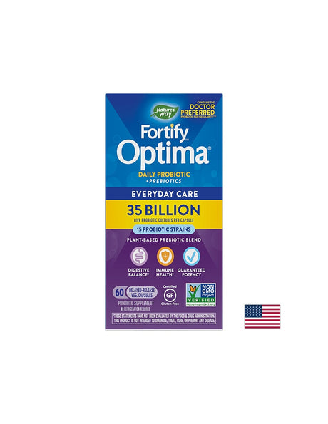 Fortify™ Optima® Daily Probiotic + Prebiotic - Фортифай пробиотик + пребиотици, 35 милиарда активни пробиотици, 60 капсули Nature’s Way - Feel You