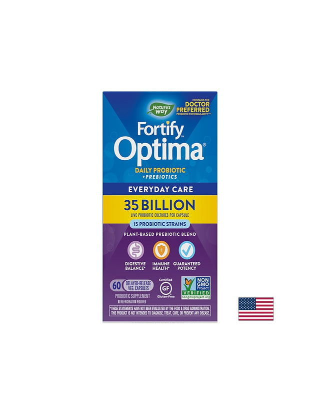 Fortify™ Optima® Daily Probiotic + Prebiotic - Фортифай пробиотик + пребиотици, 35 милиарда активни пробиотици, 60 капсули Nature’s Way - Feel You