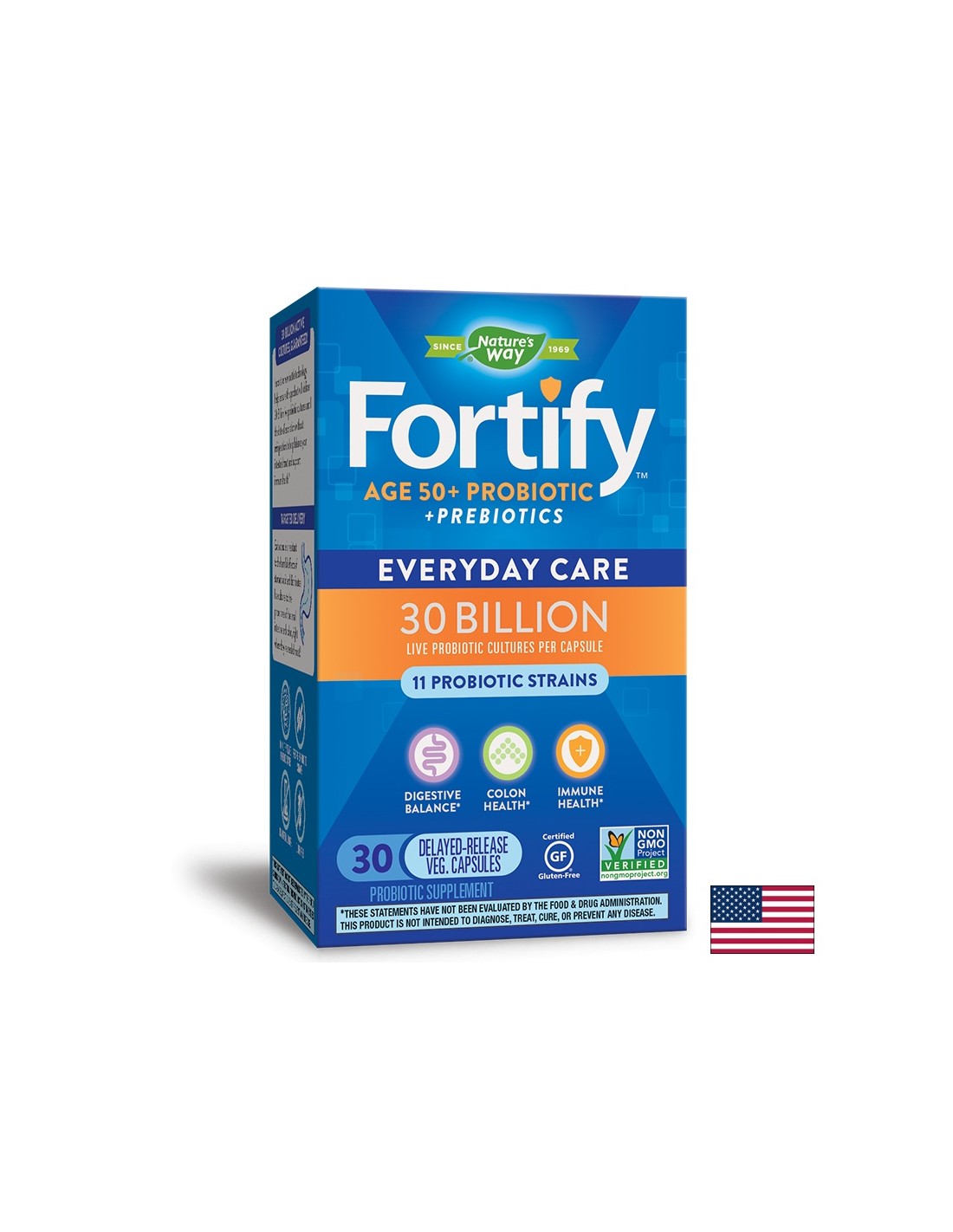 Fortify™ Probiotic 50+ Пробиотик за възрастни 50+, 30 милиарда активни пробиотици, 30 капсули със забавено освобождаване Nature’s Way - Feel You
