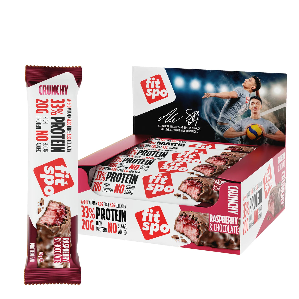 Crunchy Protein Bar Малина 33% Протеин /12 x 60 г/