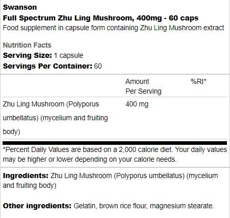 Full Spectrum Zhu Ling Mushroom 400 mg 60 капсули - Feel You