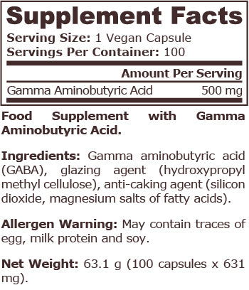GABA 500 mg - 100 vegan capsules