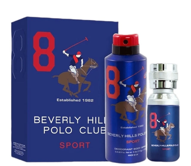 Gift Set Beverly Hills Polo Club: 1982 - Sport 8, Eau De Toilette, For Men, 100 ml + 1982 - Sport 8, Anti-Perspirant, Deodorant Spray, For Men, 175 ml - Feel You