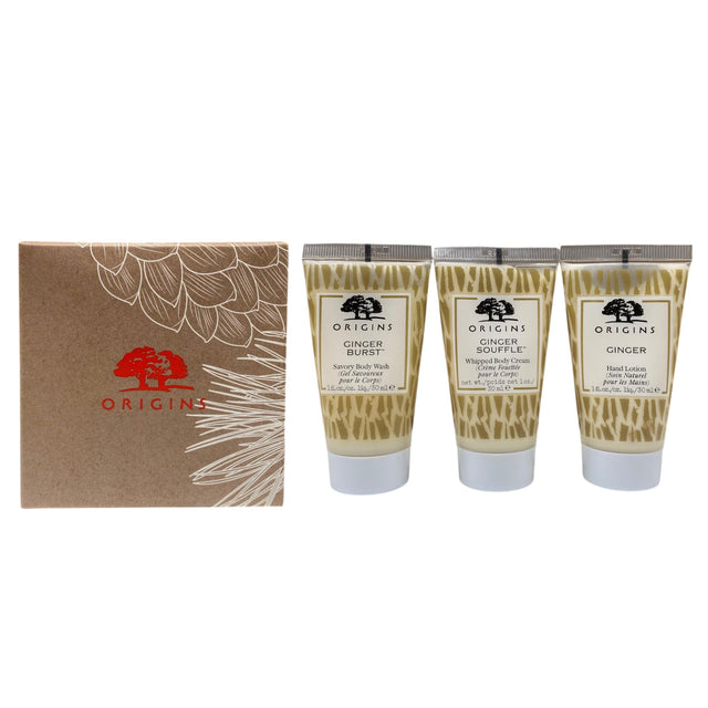 Gift Set Origins: Origins, Body Wash, 30 ml + Ginger, Nourishing, Hand Lotion, 30 ml + Ginger Souffle, Nourishing, Body Cream, 30 ml - Feel You