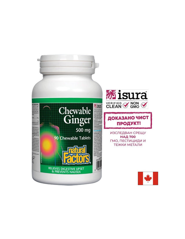 Ginger Chewable/ Джинджифил 500 mg х 90 дъвчащи таблетки Natural Factors - Feel You