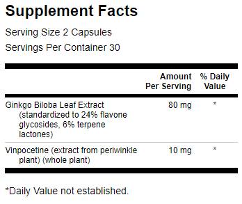 Ginkgo with Vinpocetine (Standardized) 40 mg - 60 капсули - Feel You