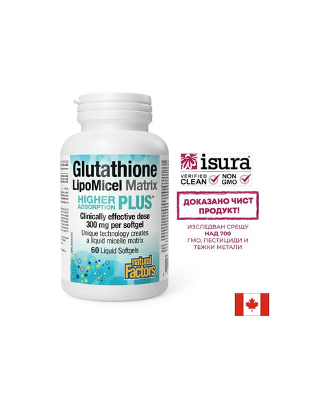 Glutathione LipoMicel Matrix - Глутатион с висока абсорбция (мощен антиоксидант), 300 mg, 60 софтгел капсули Natural Factors - Feel You