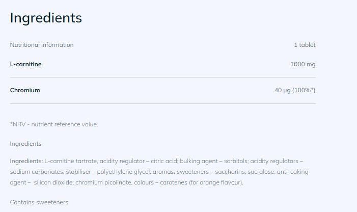 Gold L-carnitine 1000 + Chromium / 20 Effervescent Tabs - Feel You