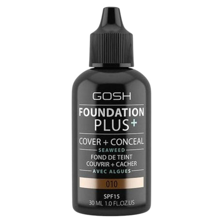 Gosh, Foundation Plus+, Cover & Conceal, Liquid Foundation, 010, Tan, SPF15, 30 ml - Feel You