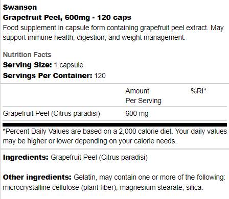 Grapefruit Peel 600 mg 120 капсули - Feel You