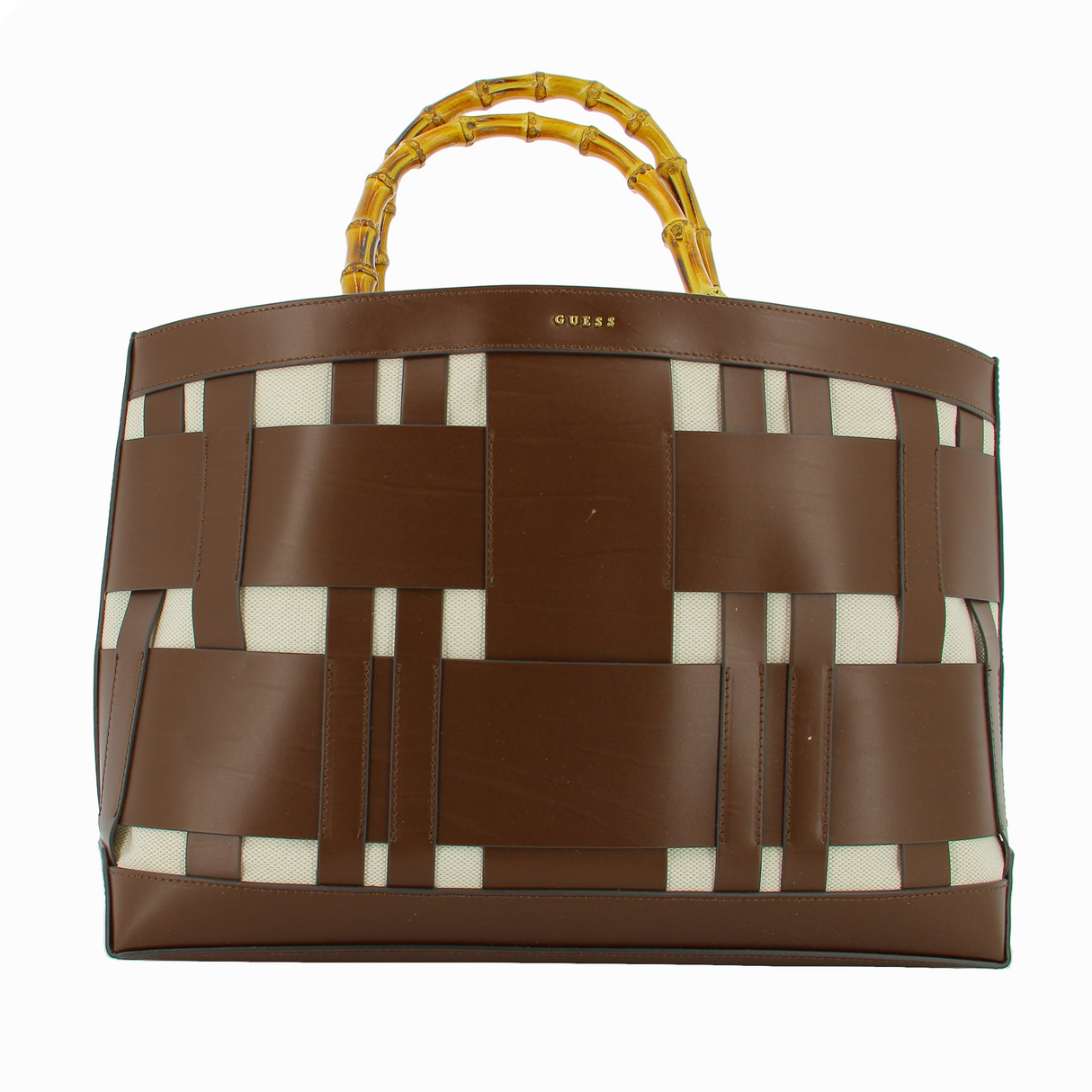 Guess, Aida, Leather, Textile Handbag, Dark Brown, HWAIDWL2376, 50 x 35 x 19 cm - Feel You
