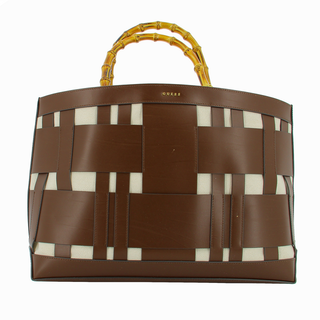 Guess, Aida, Leather, Textile Handbag, Dark Brown, HWAIDWL2376, 50 x 35 x 19 cm - Feel You