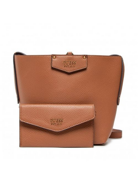 Guess, Brenton, Ecological leather, Textile Bag, Rigid structure, Caramel, 6432, For Women, 22 x 18 x 9 cm - Feel You