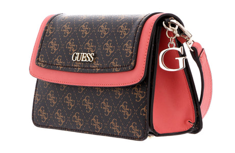 Guess, Camy, Synthetic Leather, 4G Logo, Textile Crossbody Bag, Coral/Brown, For Women - Feel You