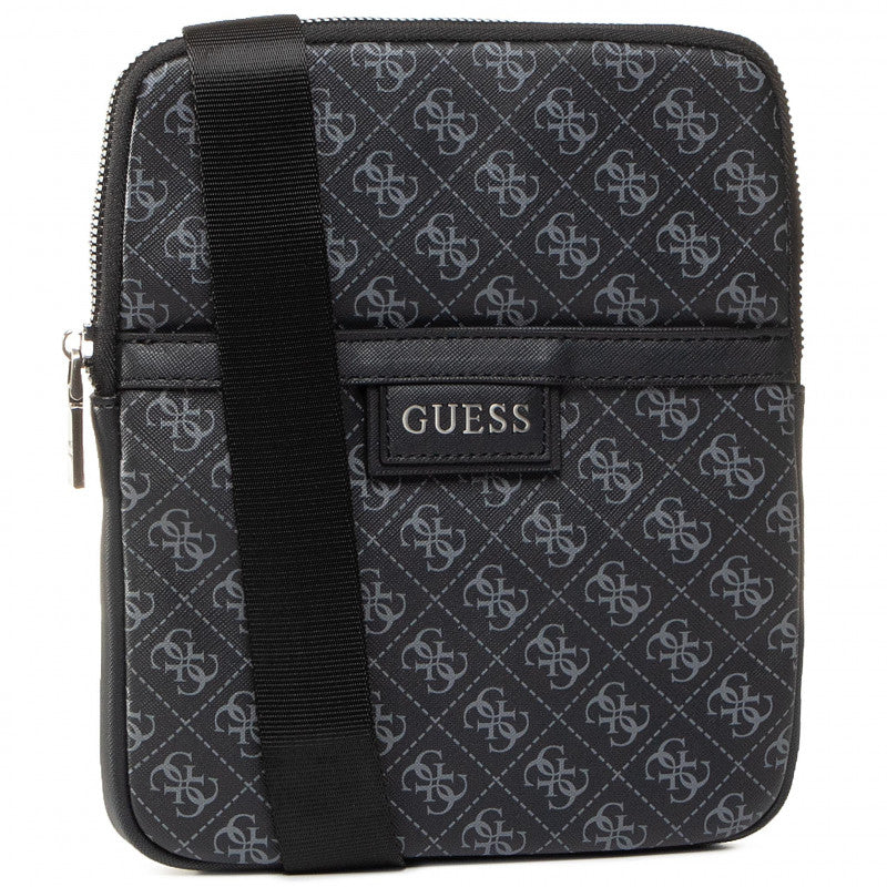 Guess, Dan, Flat Top Zip, Textile Crossbody Bag, Black, For Men - Feel You