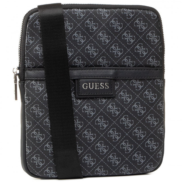 Guess, Dan, Flat Top Zip, Textile Crossbody Bag, Black, For Men - Feel You