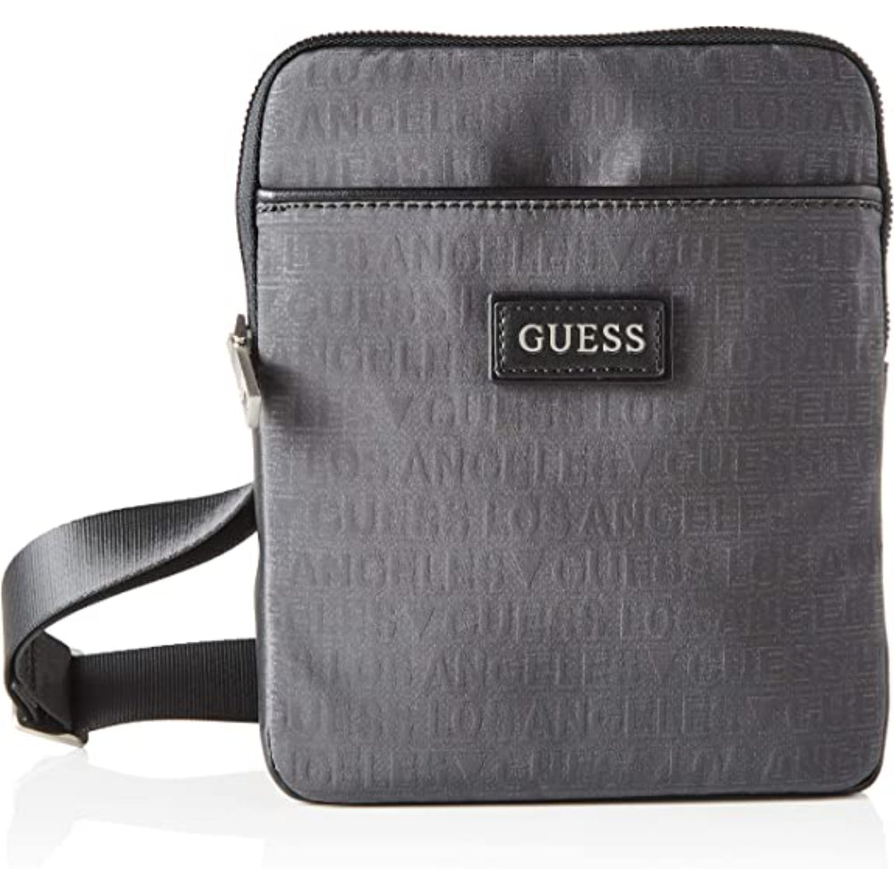 Guess, Dan, Flat Top Zip, Textile Crossbody Bag, Grey, 19 x 23 x 2.5 cm, For Men - Feel You