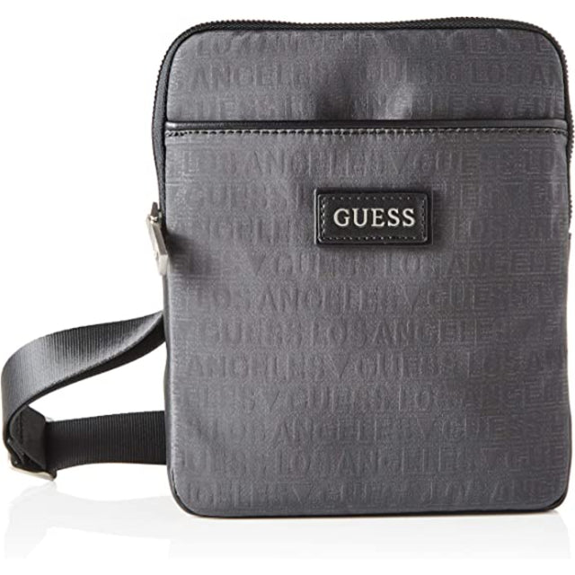 Guess, Dan, Flat Top Zip, Textile Crossbody Bag, Grey, 19 x 23 x 2.5 cm, For Men - Feel You