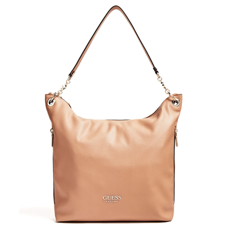 Guess, G Chain, Polyurethane, Textile Handbag, Large Hobo, Beige - Feel You