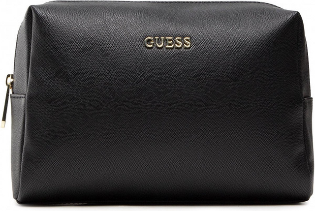 Guess, Saffiano Vanilla, Synthetic Leather, Textile Bag, Toiletry, Black, For Women, 23 x 17 x 8 cm - Feel You