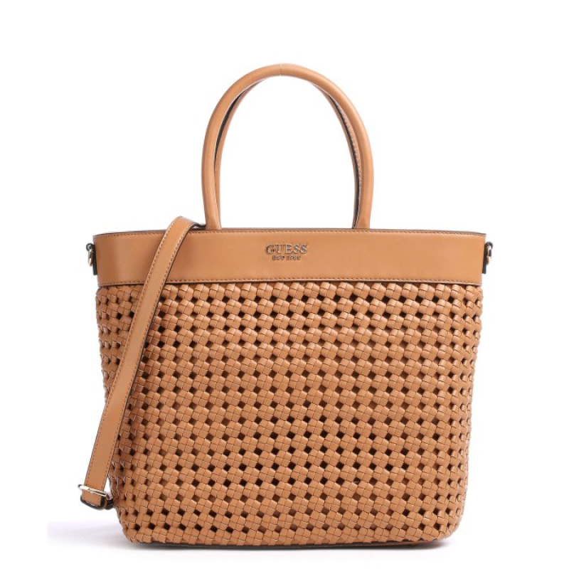 Guess, Sicilia, Synthetic Leather, Textile Handbag, Lined Compartment, Cognac, HWWG8490230, 30 x 30 x 12 cm - Feel You