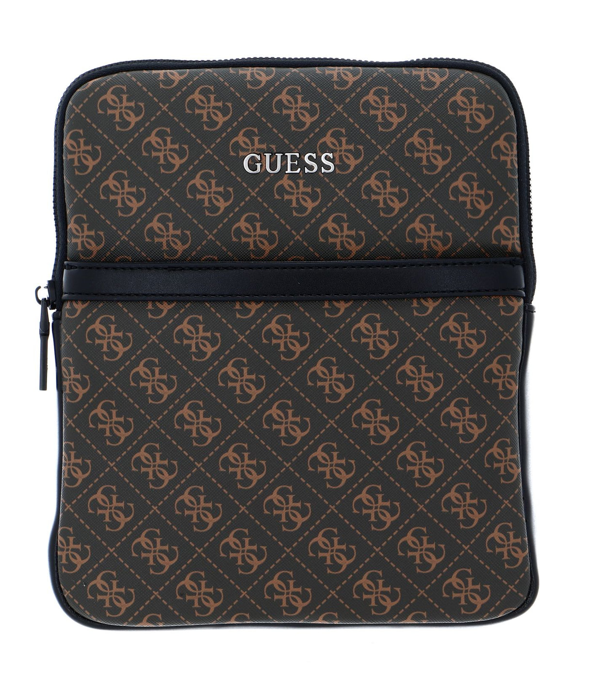 Guess, Vezzola, Flat Top Zip, Textile Crossbody Bag, Brown, For Men - Feel You