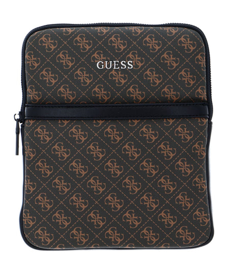 Guess, Vezzola, Flat Top Zip, Textile Crossbody Bag, Brown, For Men - Feel You