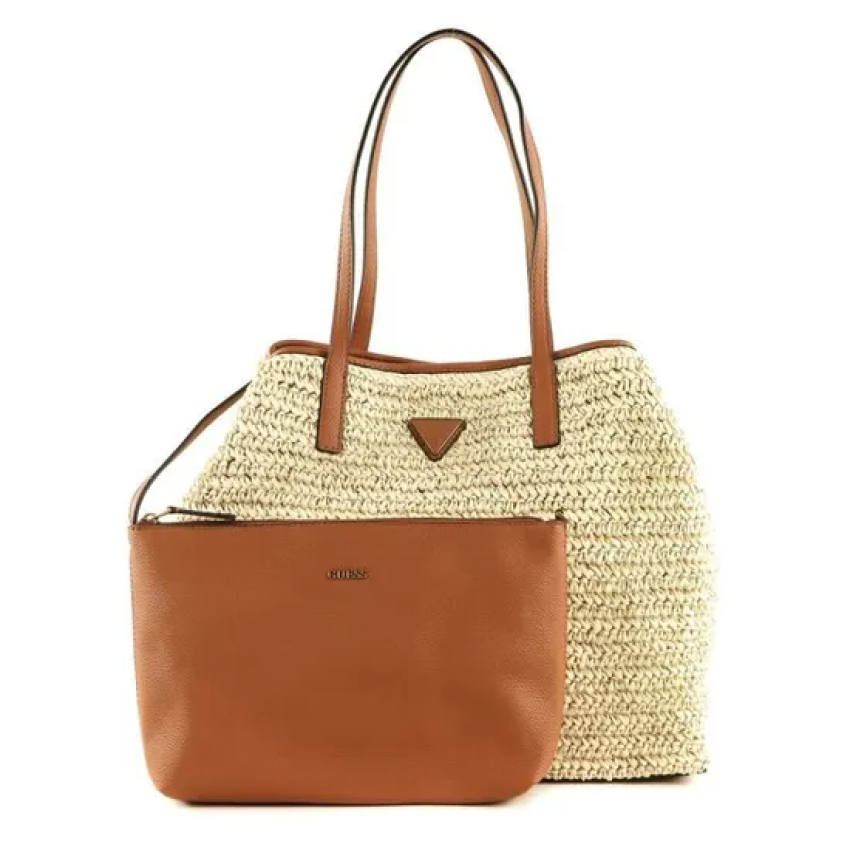 Guess, Vikky, Textile Handbag, Large Tote, Natural / Cognac, 205222, 50 x 34 x 3 cm - Feel You