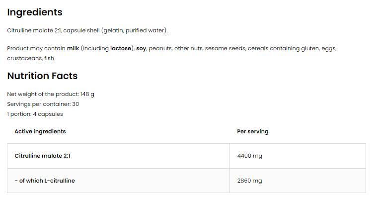 Citrulline 4400 | Citrulline Malate Caps 120 капсули