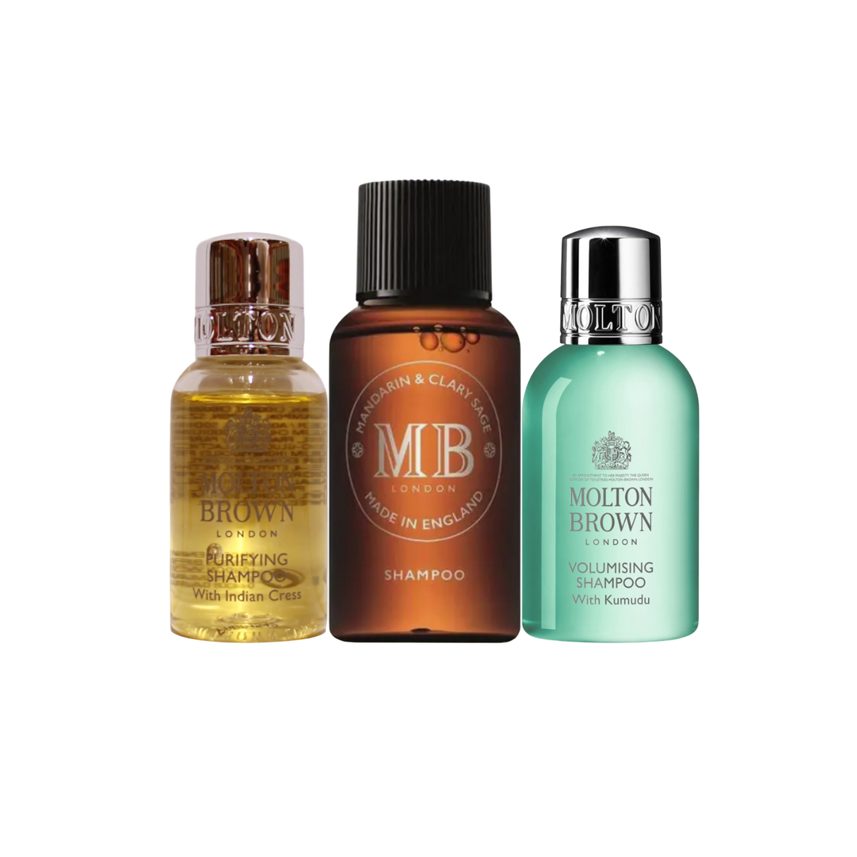 Hair Therapy Discovery Set Molton Brown: Indian Cress, Hair Shampoo, For Purifying, 30 ml + Molton Brown, Kumudu, Hair Shampoo, For Volume, 30 ml + Mandarin & Clary Sage, Hair Shampoo, For Volume, 30 ml - Feel You