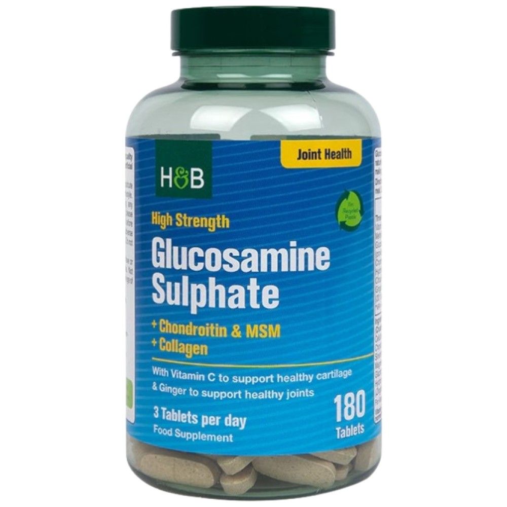 High Strength Glucosamine Sulphate | With Chondroitin, MSM and Collagen - 180 Таблетки - Feel You