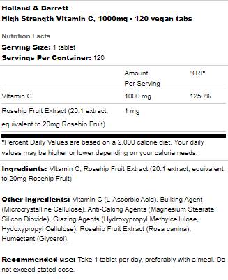 High Strength Vitamin C 1000 mg - 120 Таблетки - Feel You